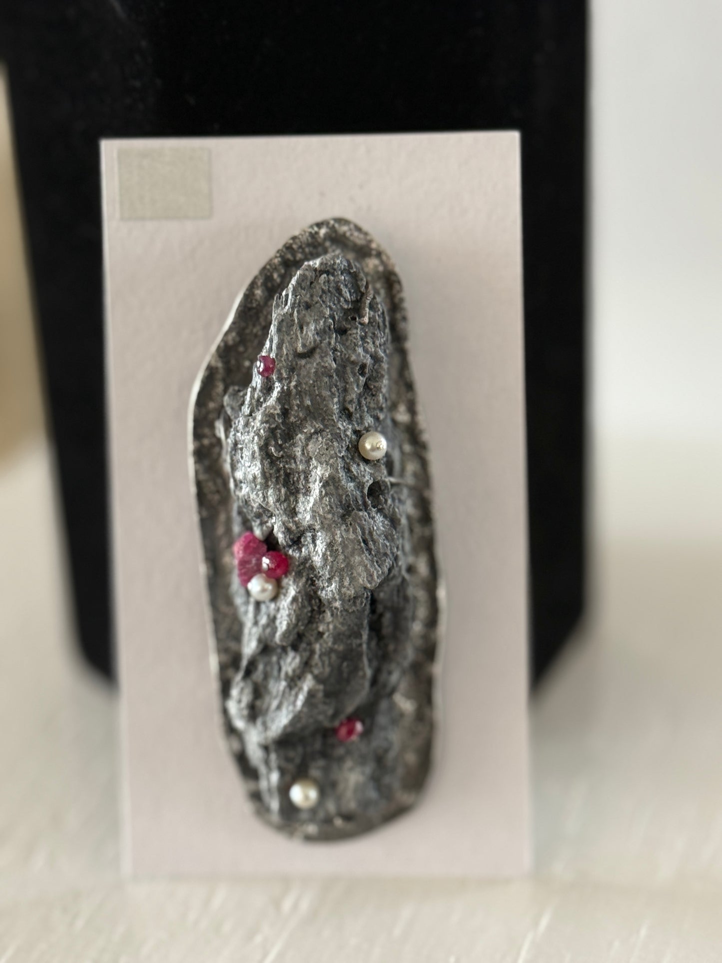 Leigh Roberts: Gesso & Graphite bark brooch with pearls and rubies