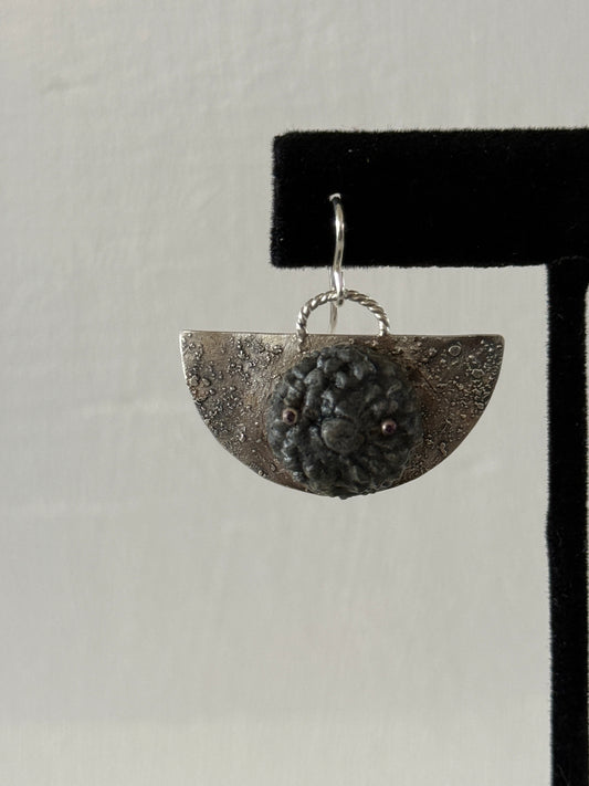 Leigh Roberts: Gesso & Graphite powder acorn on fused sterling earring