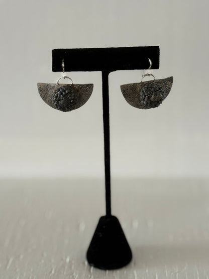 Leigh Roberts: Gesso & Graphite powder acorn on fused sterling earring