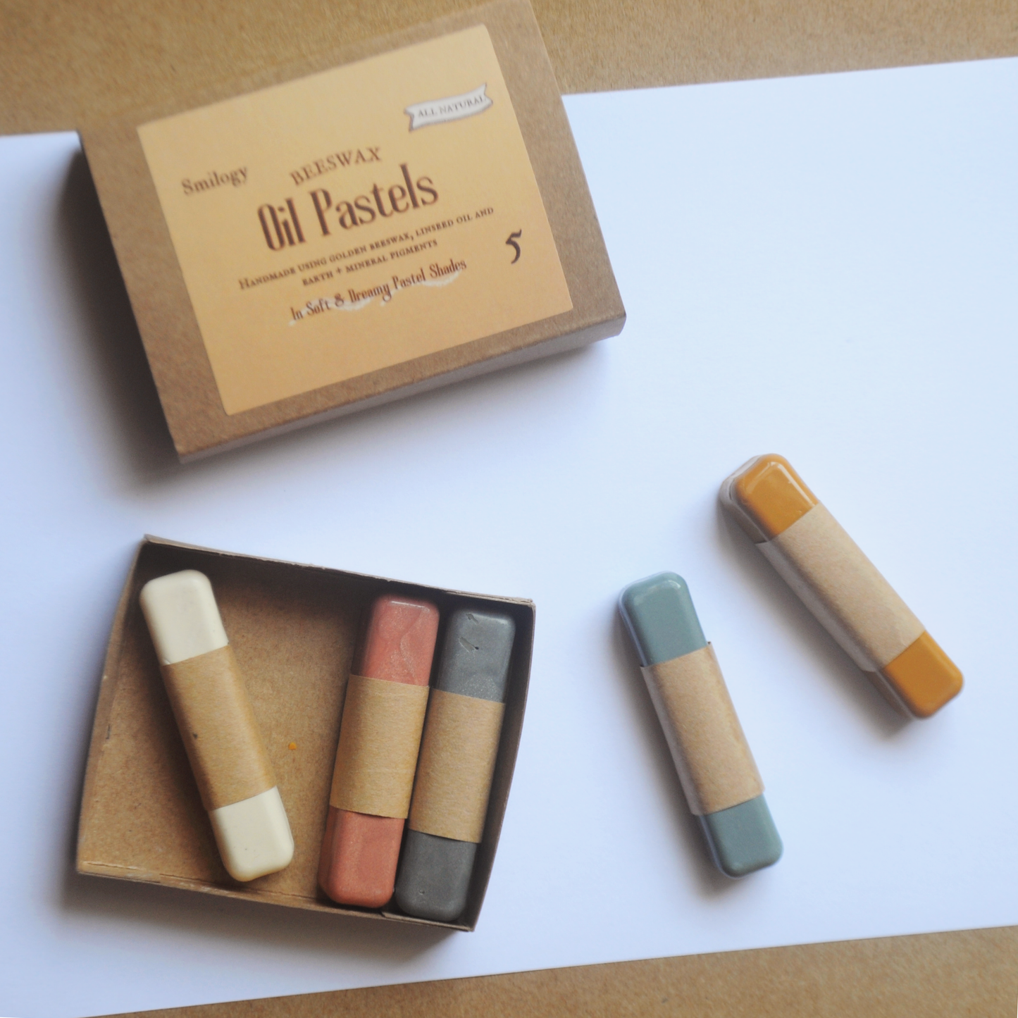 All Natural Beeswax Oil Pastels | Set of 5 Oil Pastels in Soft Pastel Colours